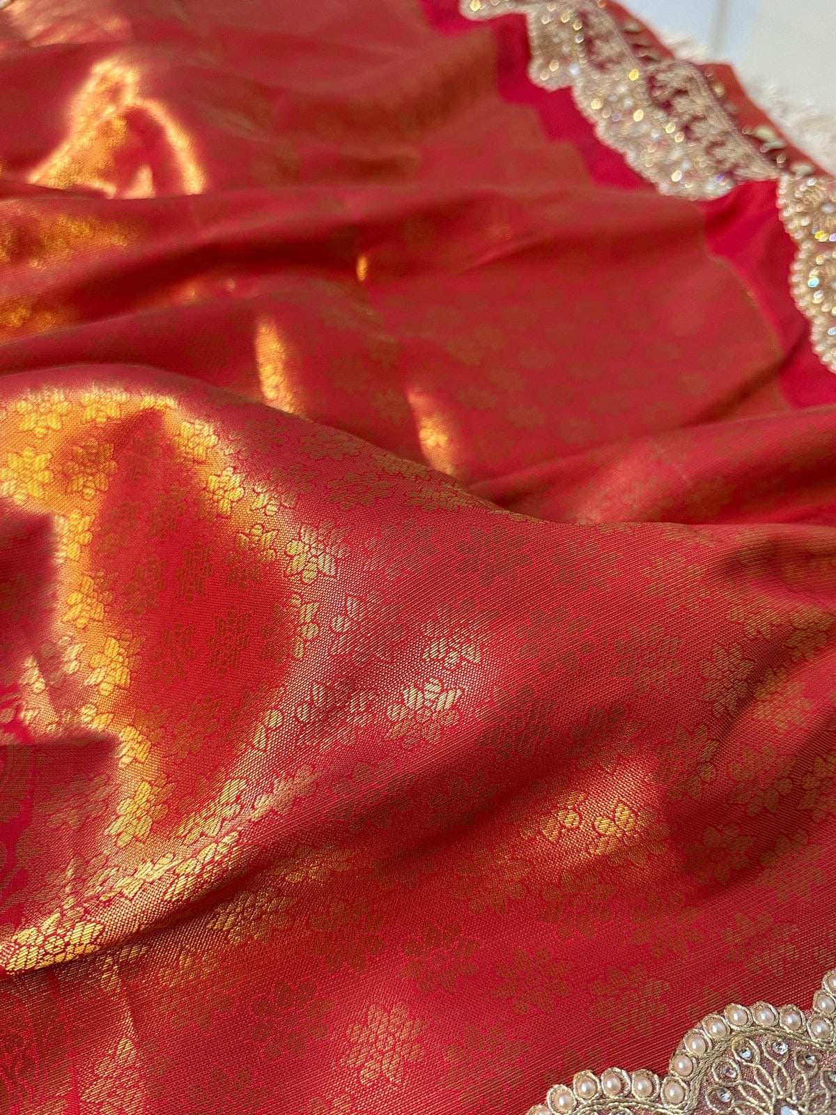 Zohra Crimson Red Banarasi Katan Silk Saree