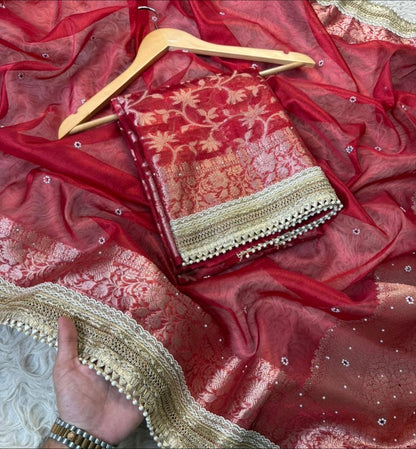 Sabah Royal Red Tissue Silk Saree