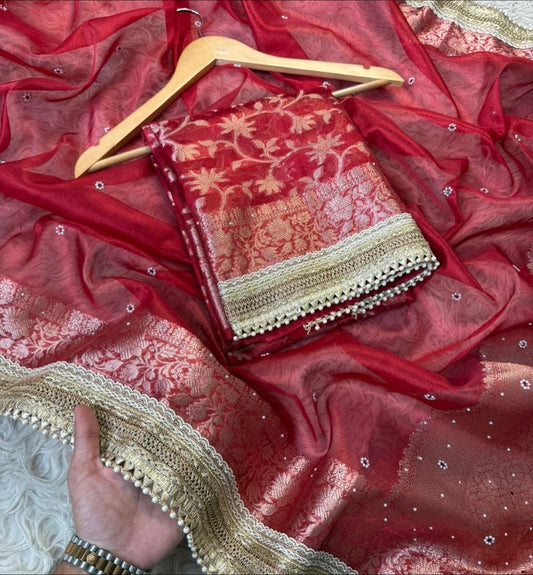 Sabah Royal Red Tissue Silk Saree