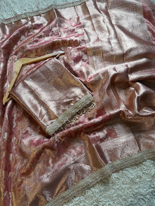 Malika Rose Gold Tissue Silk Saree