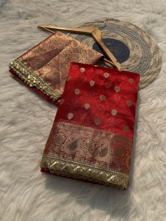 Arzoo Royal Red Tissue Silk Saree