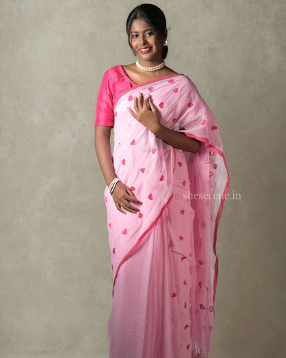 Ishq Pink Mul Cotton Saree