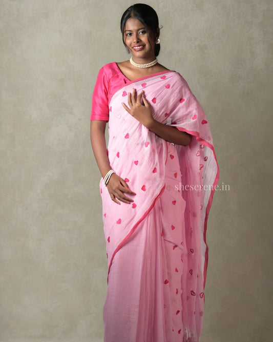 Ishq Pink Mul Cotton Saree