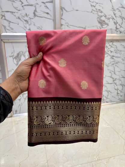 Janaki Blush Pink Semi Katan Silk Saree