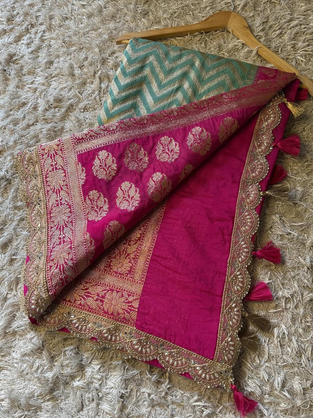 Saanvi Pink & Green Katan Georgette Silk Saree