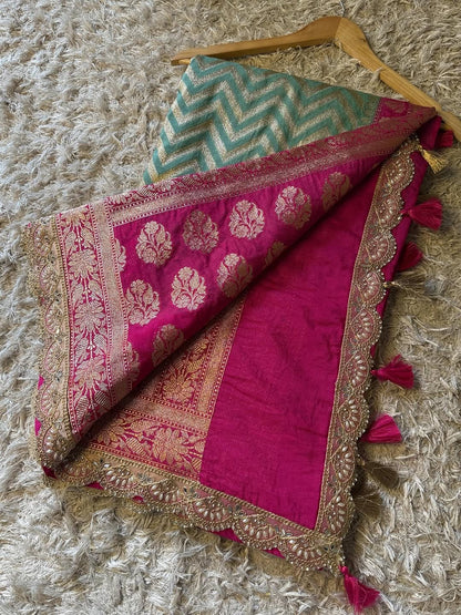 Saanvi Pink & Green Katan Georgette Silk Saree