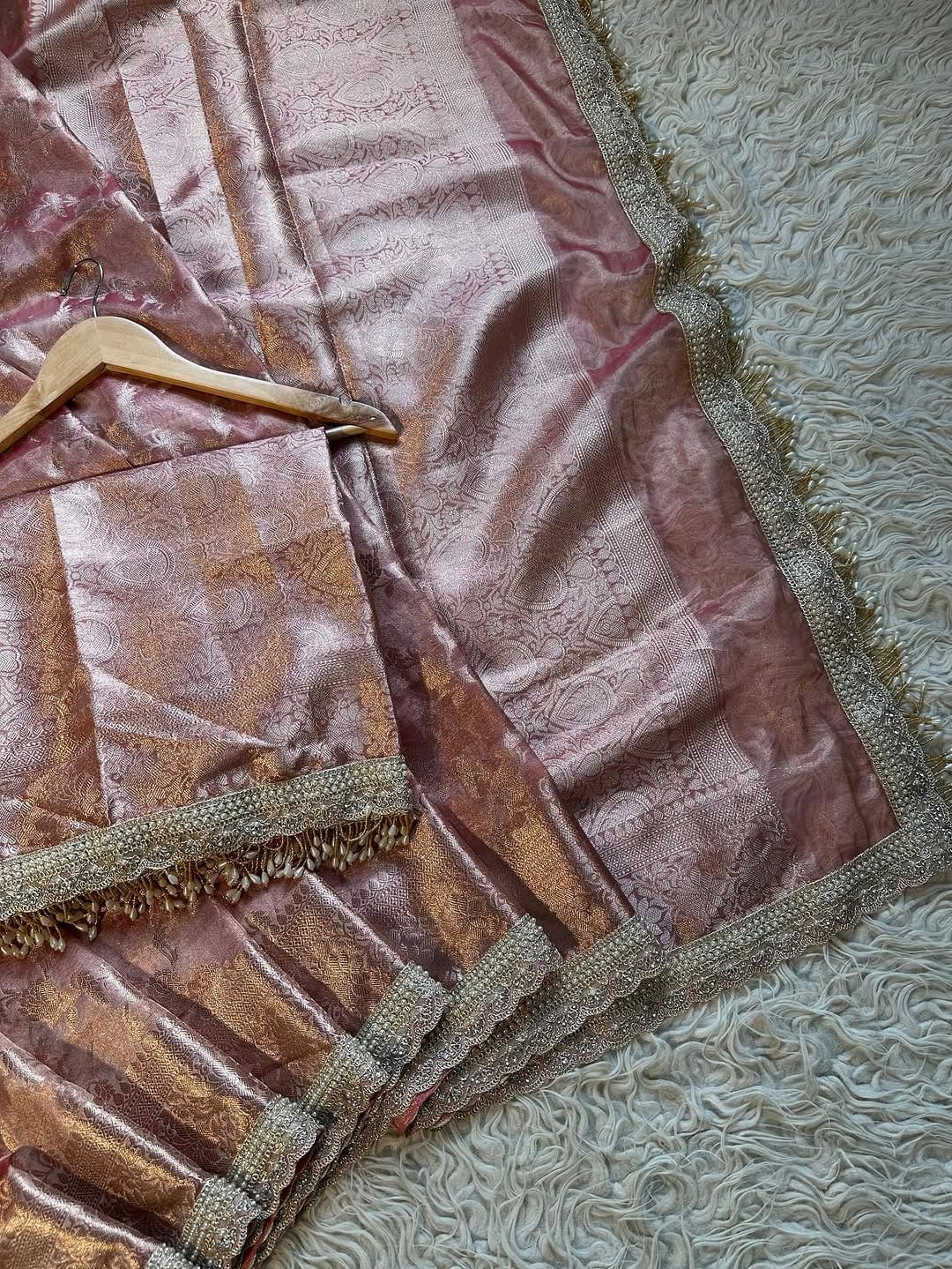 Malika Rose Gold Tissue Silk Saree