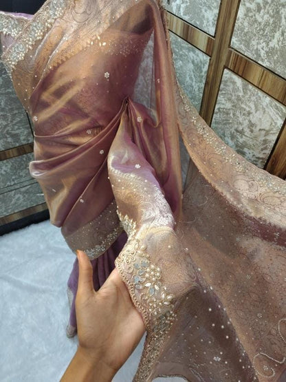 Fariha Pink Tissue Silk Saree