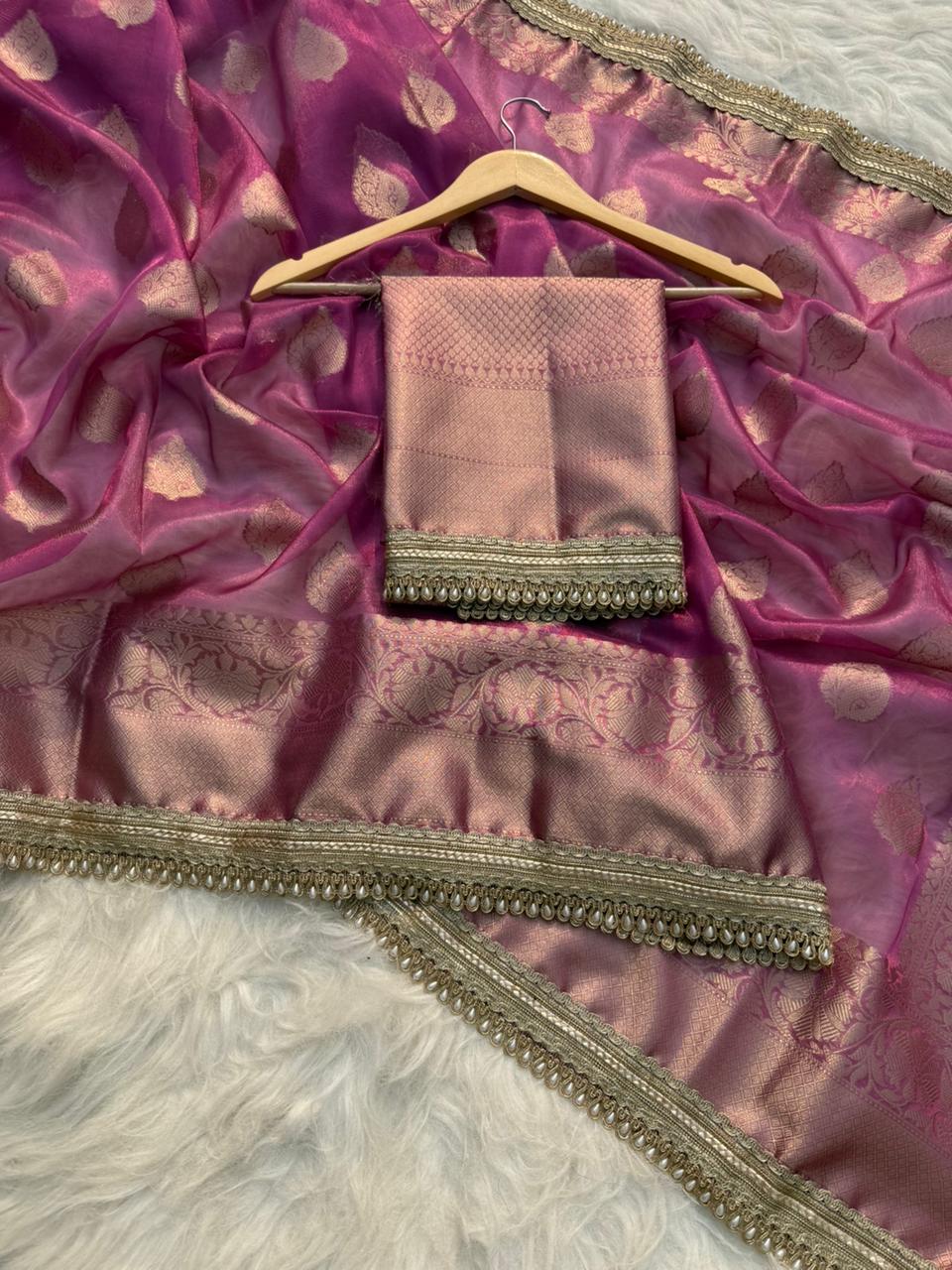 Zarina Deep Pink Tissue Silk Saree