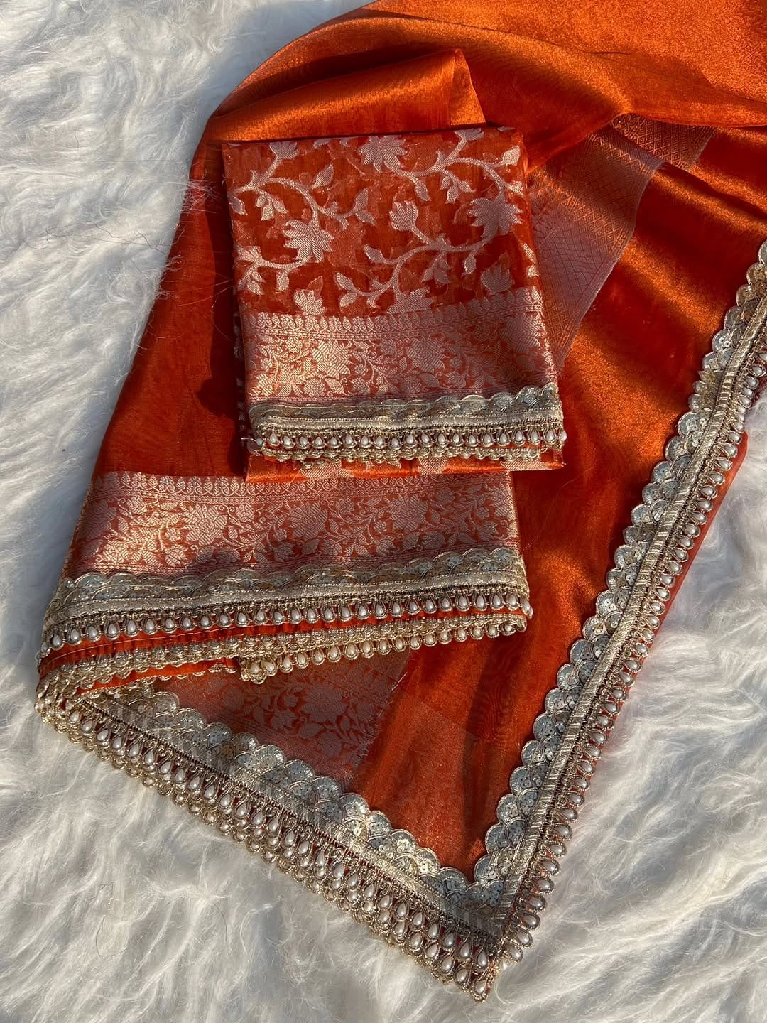 Charvi Orange Tissue Silk Saree