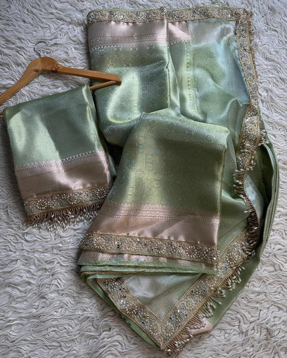 Zeenat Green Tissue Silk Saree