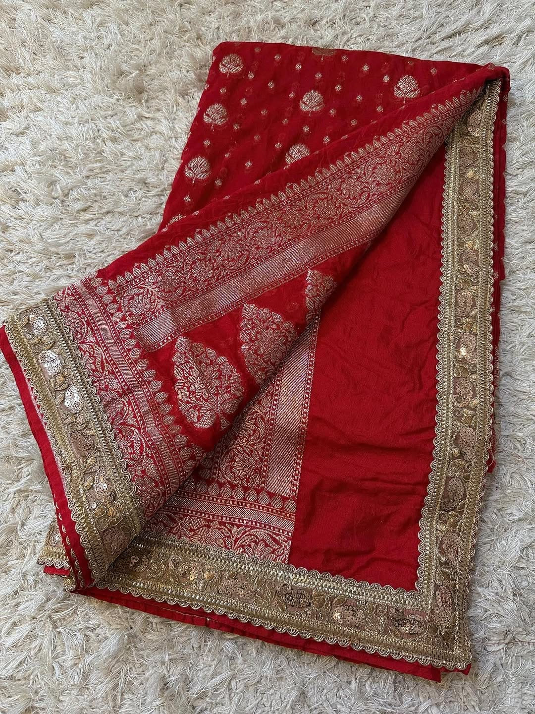 Kumkum Red Khadi Georgette Silk Saree