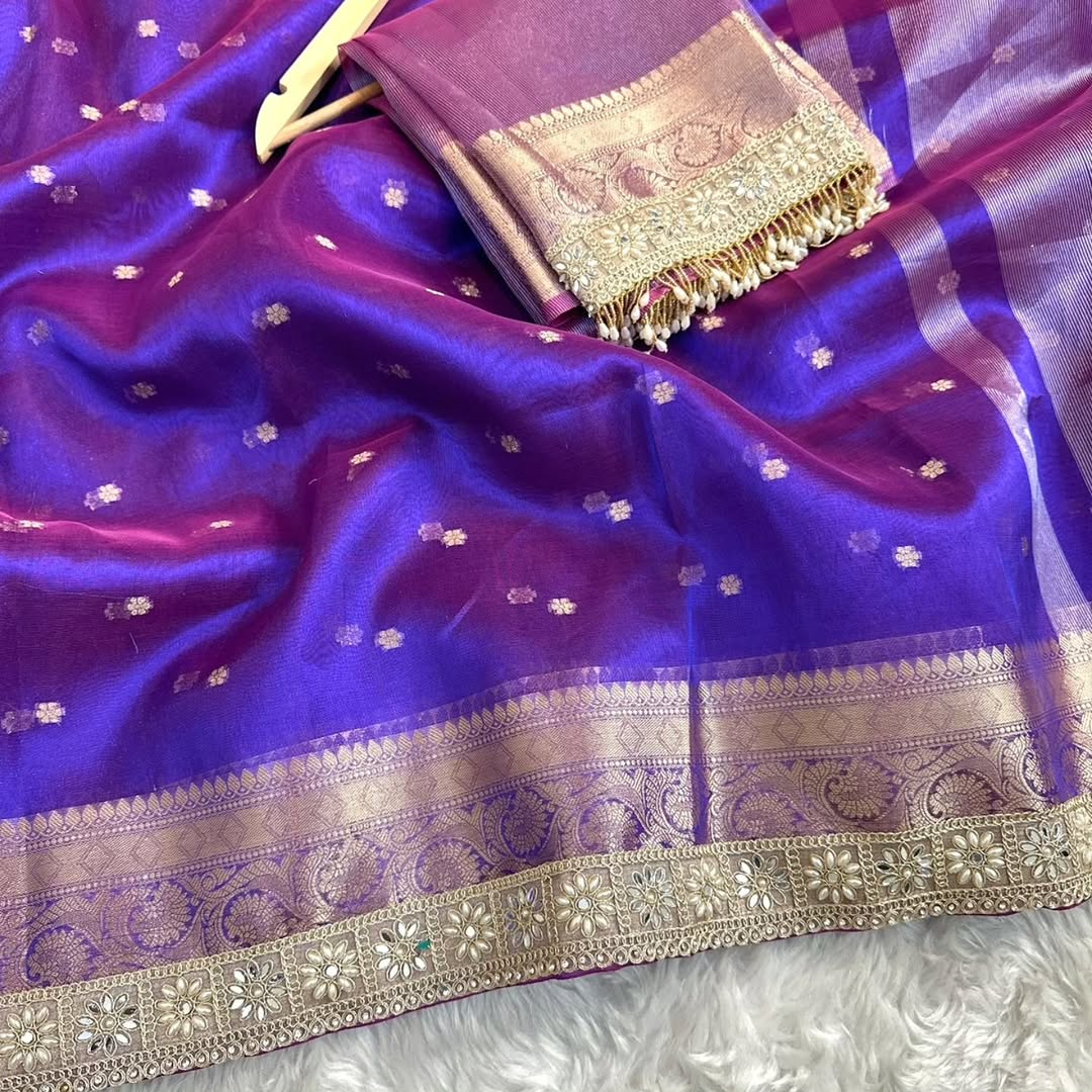 Suhani Purple Blue Tissue Silk Saree