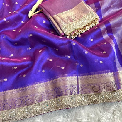 Suhani Purple Blue Tissue Silk Saree