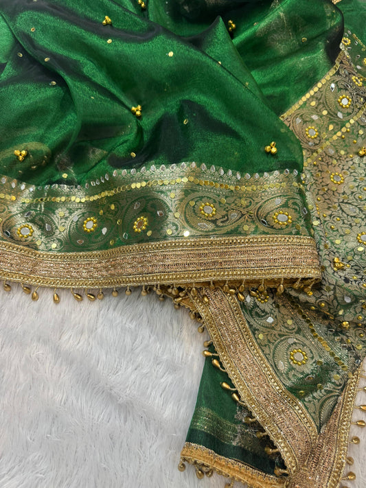Jhanak Ghungroo Green Tissue Silk Saree