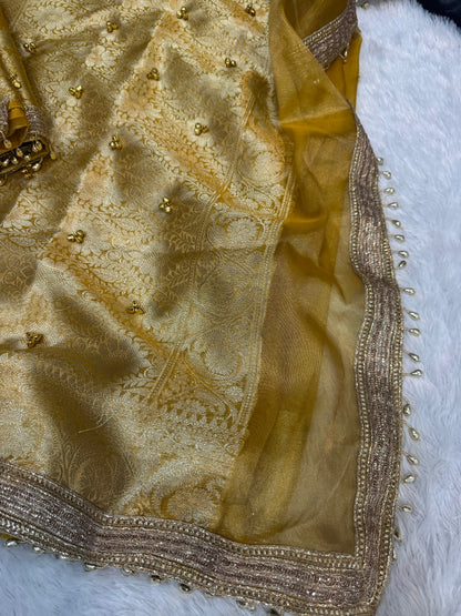 Madhur Ghungroo Yellow Tissue Silk Saree