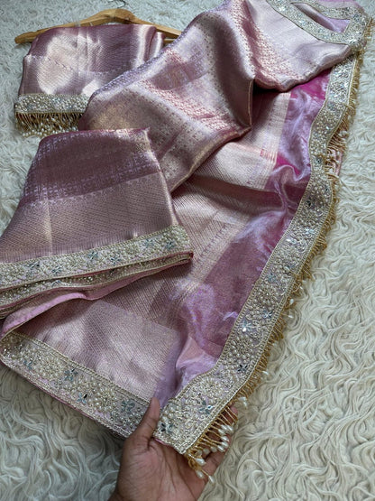 Zeenat Pink Tissue Silk Saree