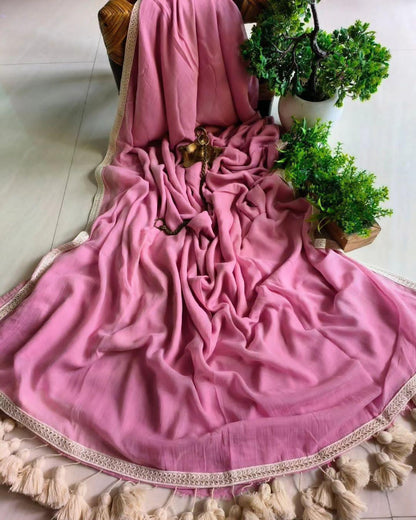 Aurya Pink Khadi Cotton Saree