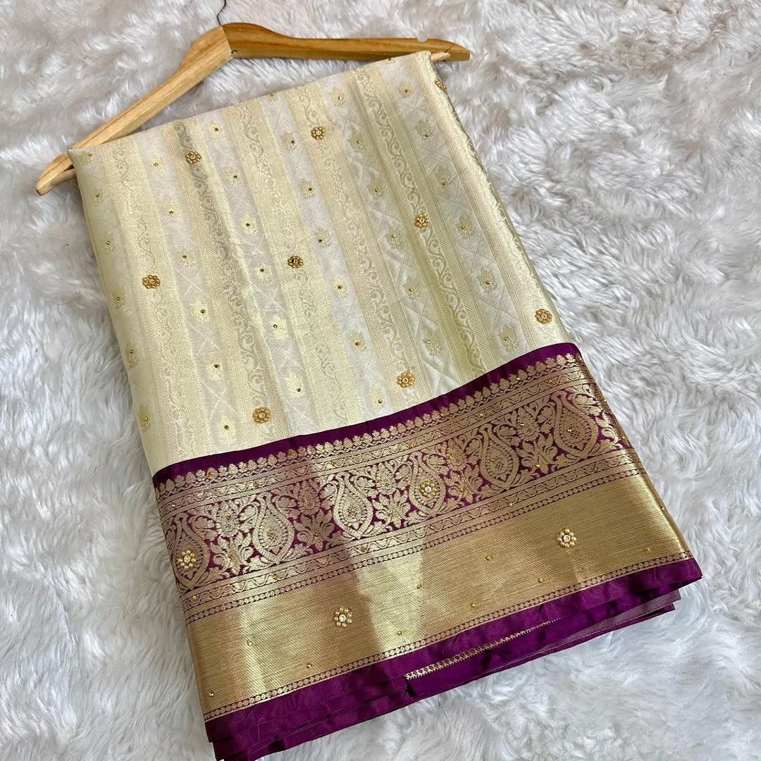 Sarika Ivory Cream Soft Kanchi Silk Saree