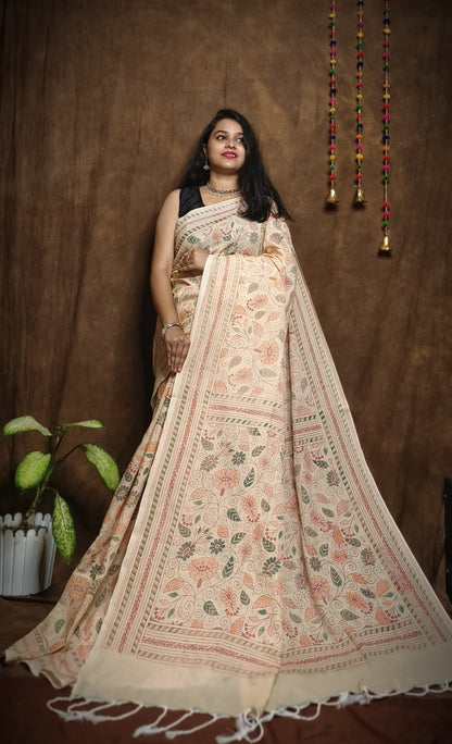Prakriti Ivory Khadi Cotton Saree