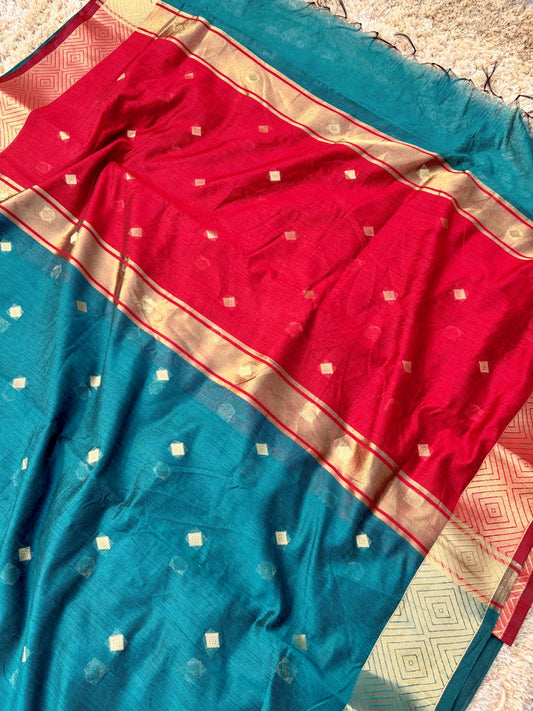 Yamini Red & Blue Gadwal Silk Saree