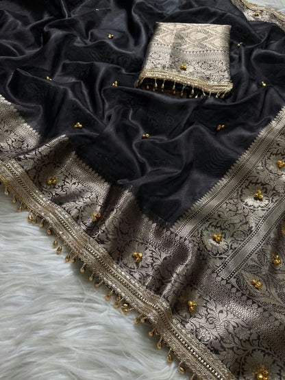 Runa Ghungroo Black Tissue Silk Saree