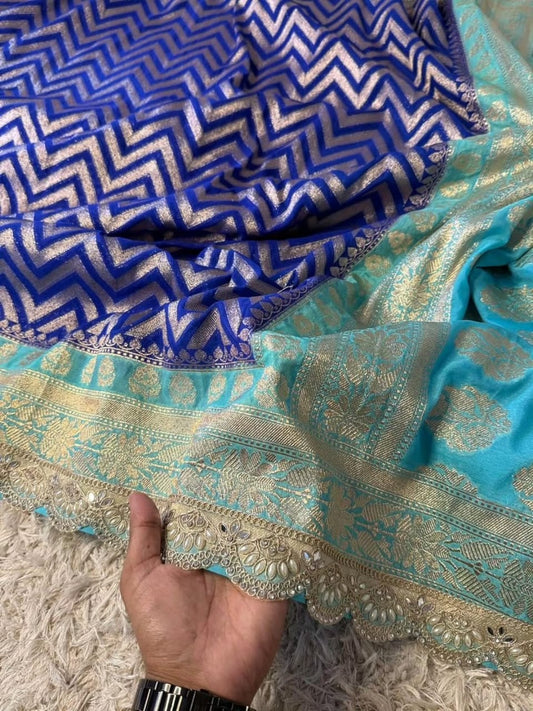 Saanvi Blue & Mint Katan Georgette Silk Saree