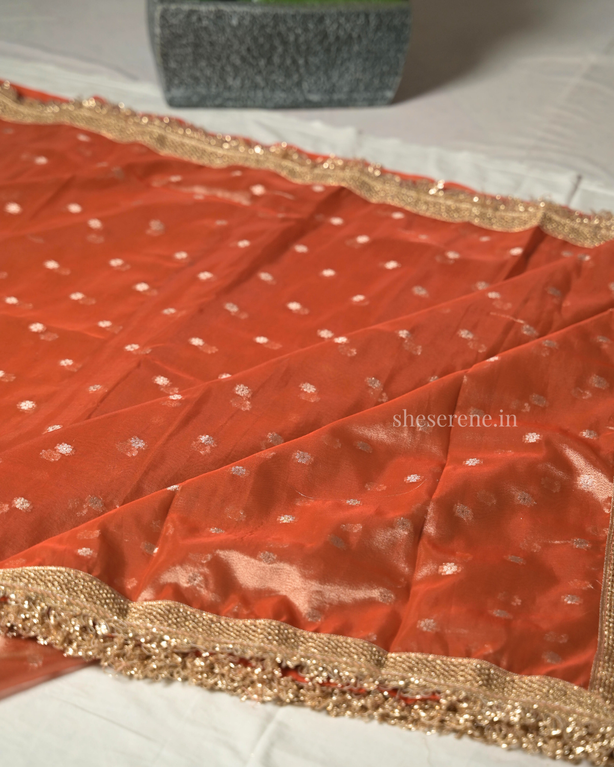 Gulnaaz Orange Tissue Silk Saree