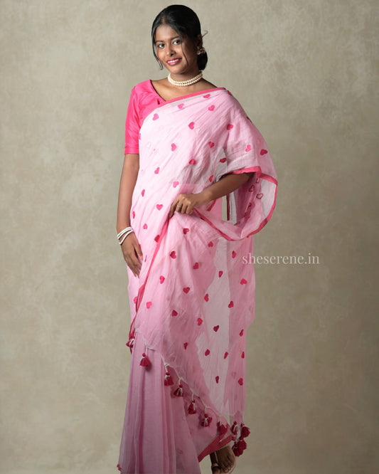 Ishq Pink Mul Cotton Saree