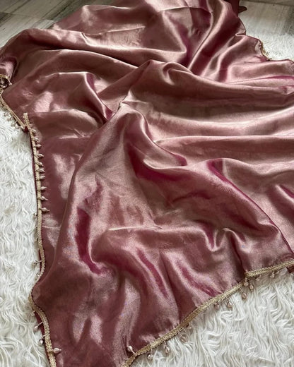 Reeva Pink Banarasi Soft Glass Tissue Silk Saree