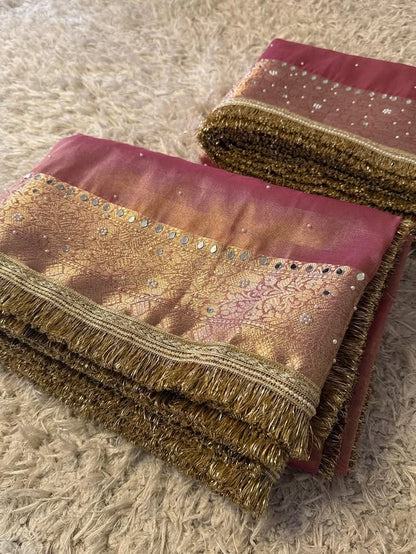 Nayab Rose Gold Pink Banarasi Soft Tissue Silk Saree