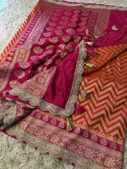 Saanvi Orange & Pink Katan Georgette Silk Saree