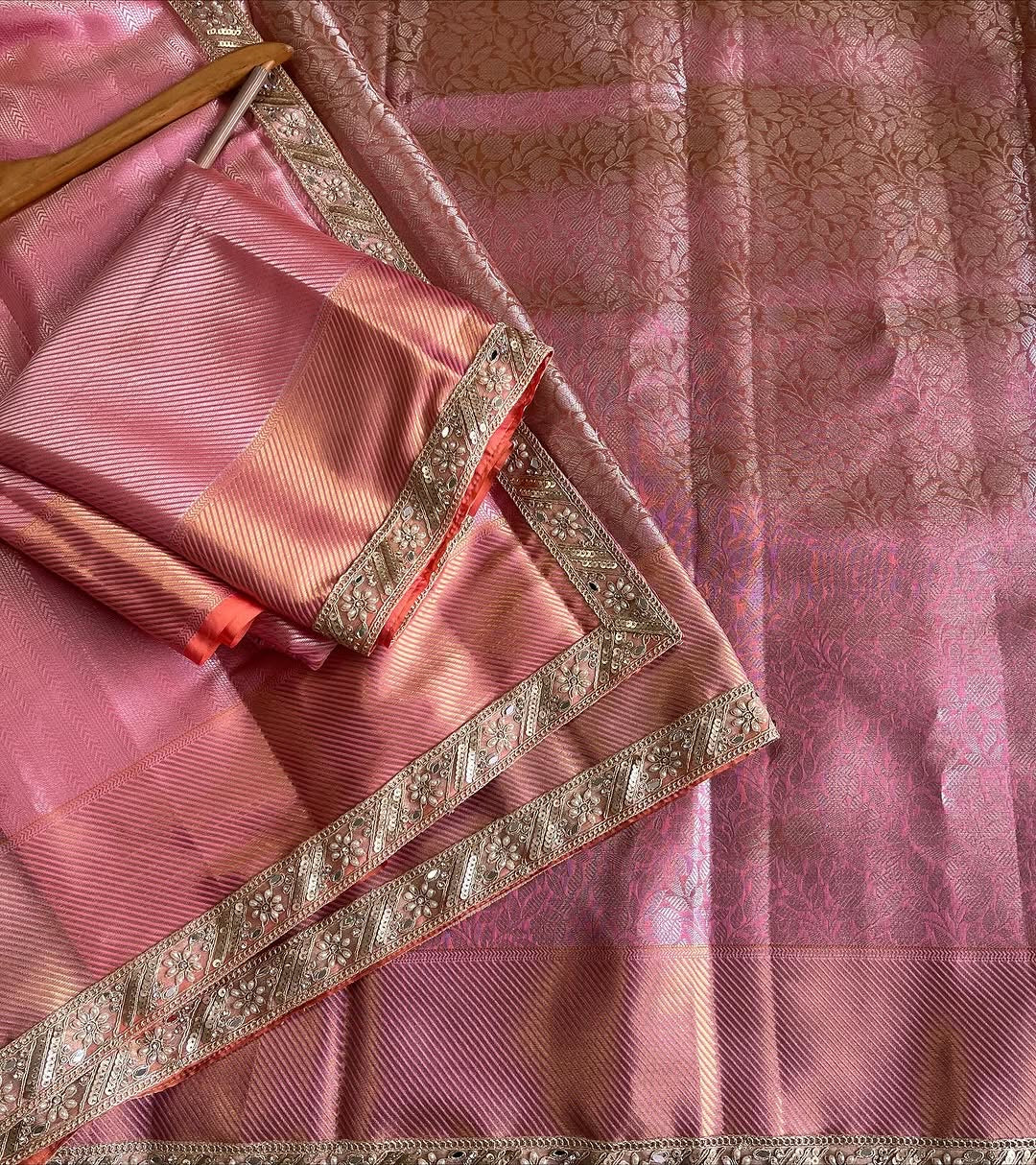 Roselle Blush Pink Banarasi Soft Kanchipuram Silk Saree