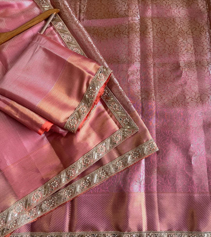 Roselle Blush Pink Banarasi Soft Kanchipuram Silk Saree