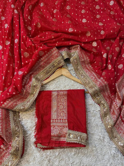 Kumkum Red Khadi Georgette Silk Saree