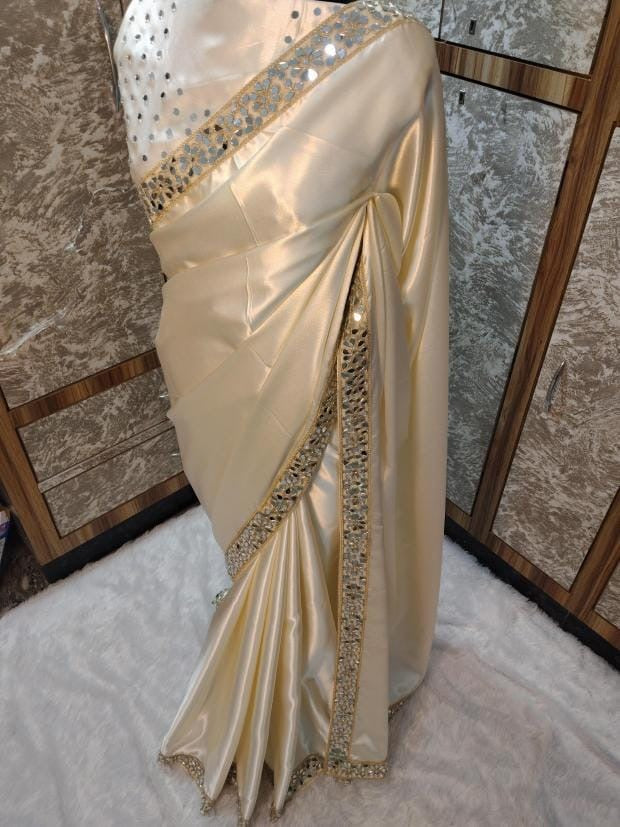 Sheen Ivory Pearl Zarqash Silk Saree