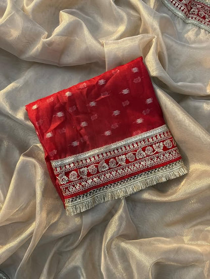 Riva Beige Tissue Silk Saree