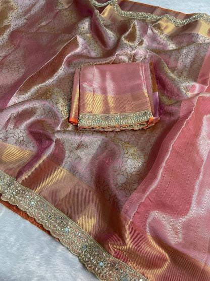 Elara Rose Gold Pink Kanchi Pattu Silk Saree