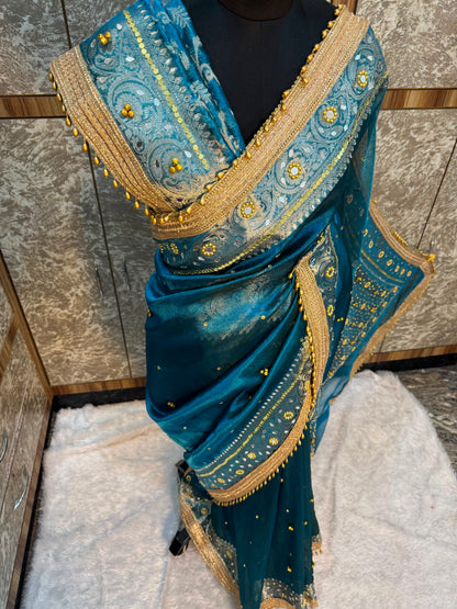 Ghungroo Blue Tissue Silk Saree