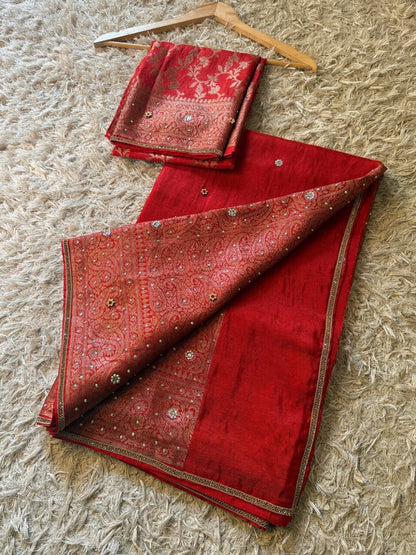 Laalima Ruby Red Banarasi Soft Tissue Silk Saree