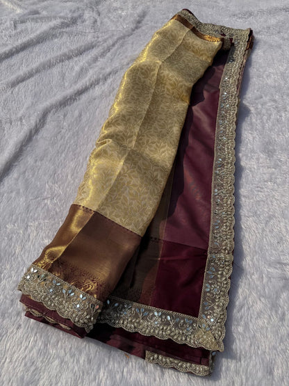 Zoya Maroon Gold Banarasi Kanjivaram Tissue Silk Saree