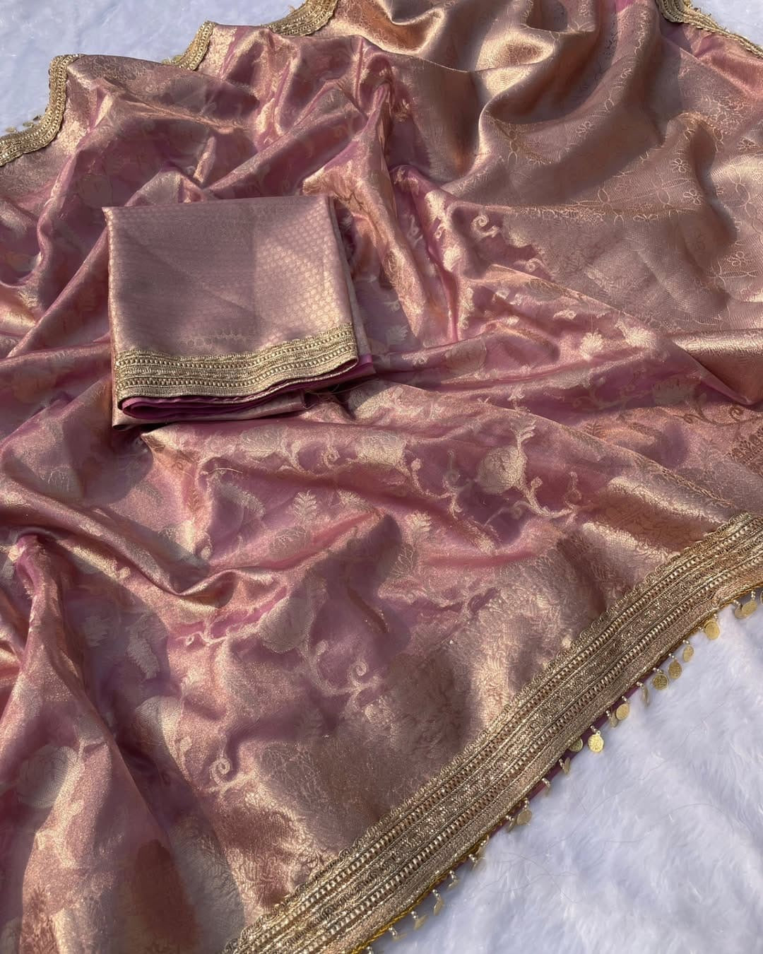 Meera Blush Pink Tissue Silk Saree