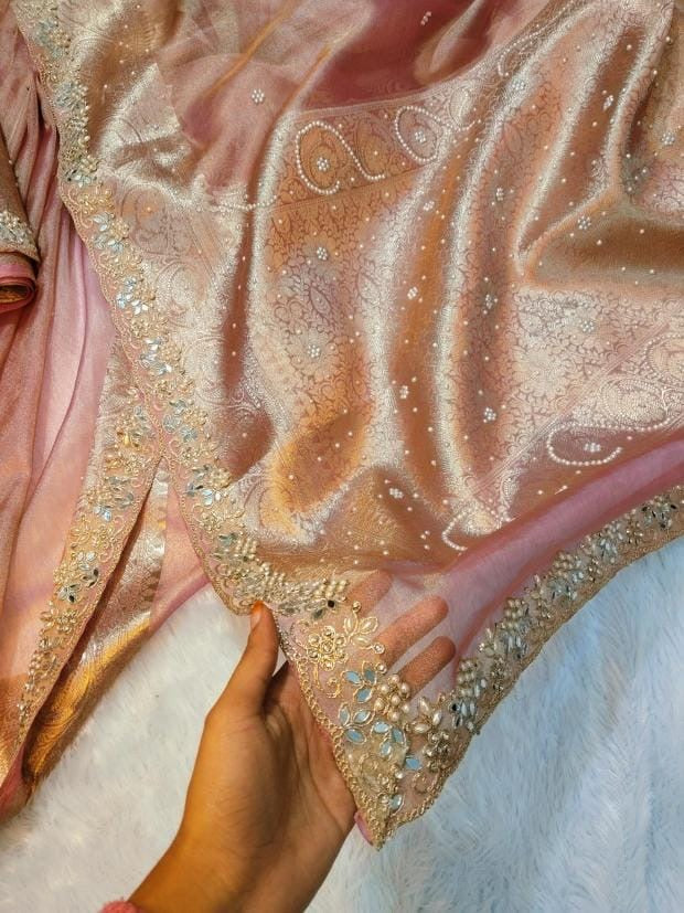 Fariha Peach Tissue Silk Saree