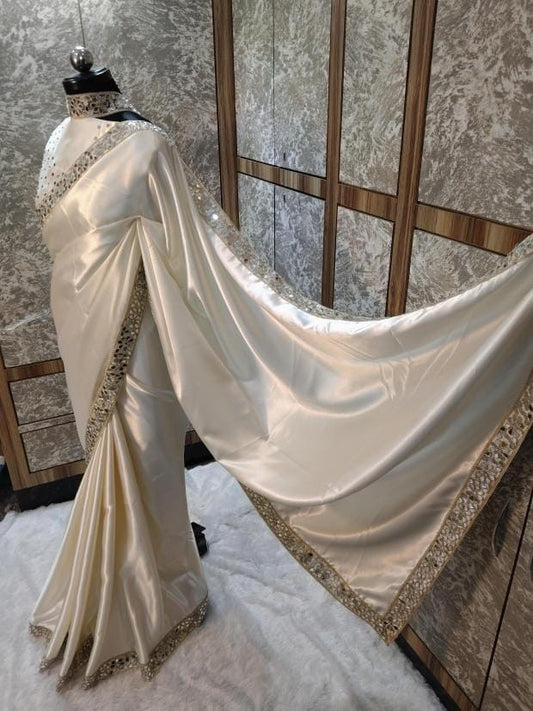 Sheen Ivory Pearl Zarqash Silk Saree