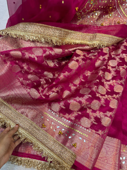 Anura Ghungroo Red Tissue Silk Saree