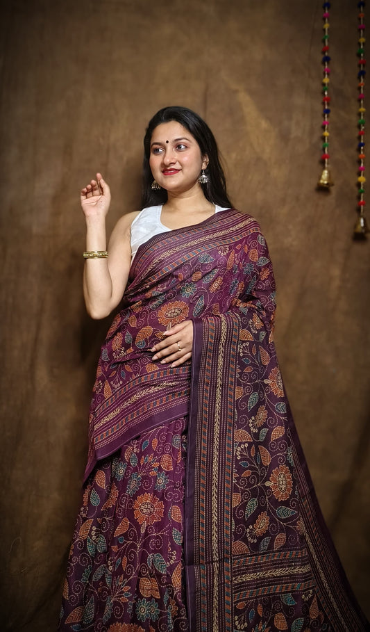 Prakriti Plum Khadi Cotton Saree