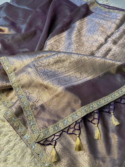 Aaria Purple Tissue Silk Saree