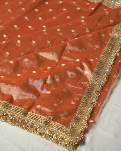 Gulnaaz Orange Tissue Silk Saree