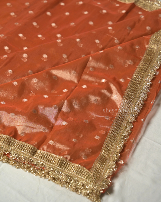 Gulnaaz Orange Tissue Silk Saree