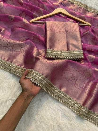 Zarina Deep Pink Tissue Silk Saree